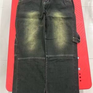 Men's Black Washed Carpenter Jeans with Yellow Fade